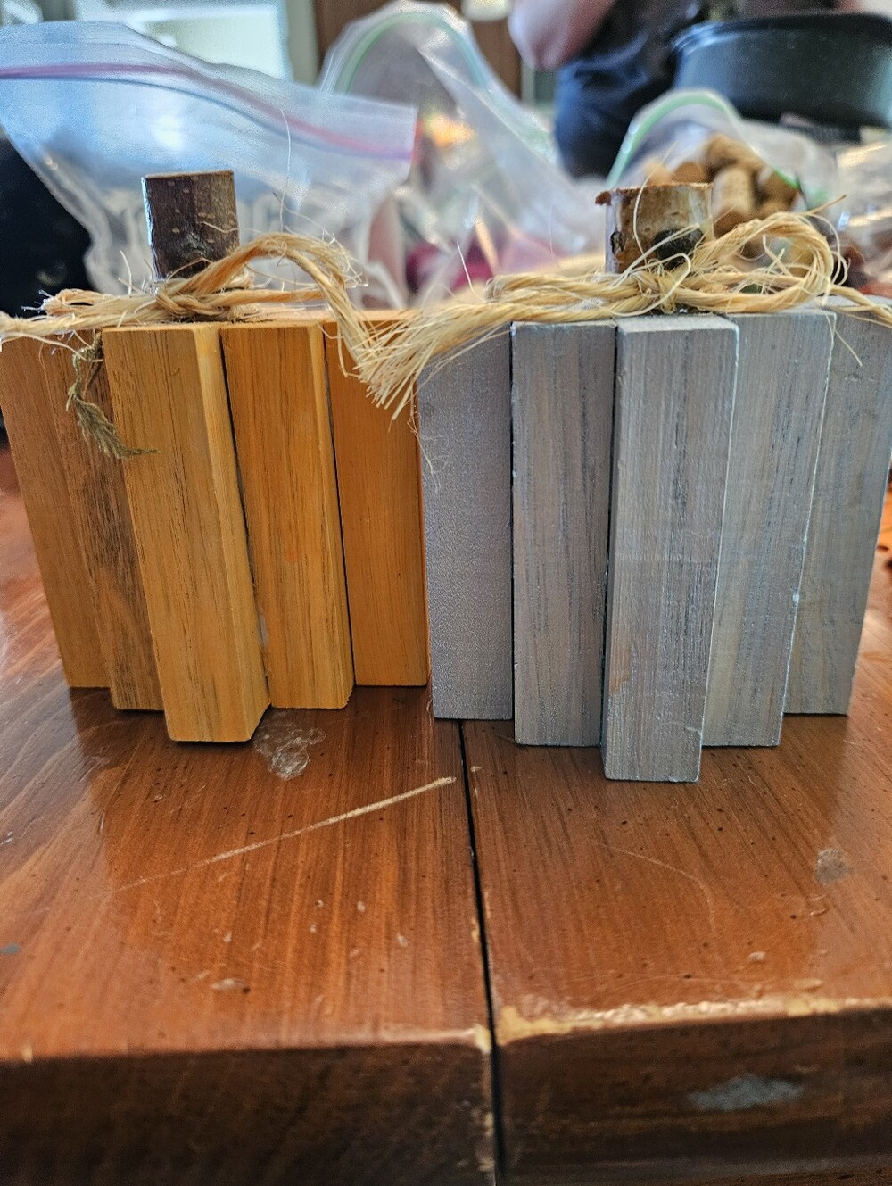 Handcrafted Rustic Wooden Pumpkin Pair in Yellow and Gray - Home Accents